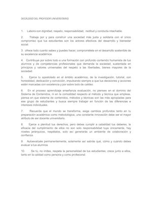 Decálogo Del Profesor Universitario