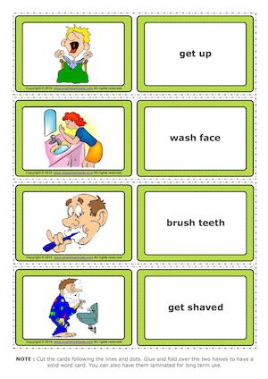 Daily Routines Esl Vocabulary Game Cards For Kids