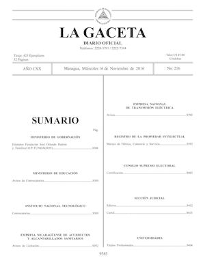 Gaceta No 216 Miércoles 16 De Noviembre De 2016