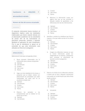 Cuestionario A Analogías Imprimir 5 Veces