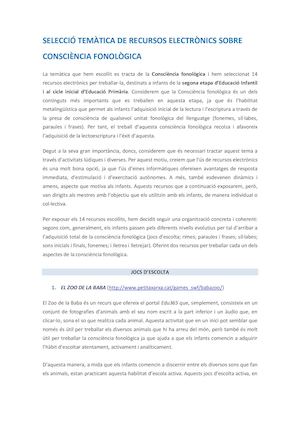 Selecció Temàtica De Recursos Electrònics Sobre Consciència Fonològica