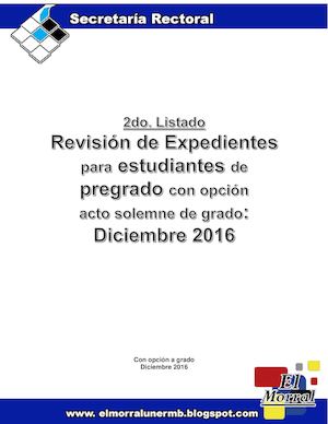 2da. Lista para revisión de expedientes con opción Diciembre 2016