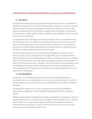 Literatura De La Conquista Virreynato O Colonia De La Emancipacion (1)