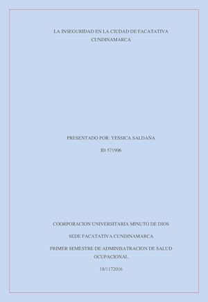 La Inseguridad En La Ciudad De Facatativa Cundinamarca