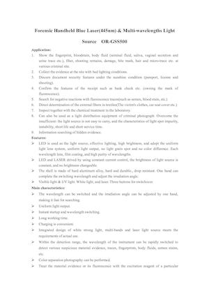 Forensic Handheld Blue Laser(445nm) & Alternate Light Source OR-GSS500