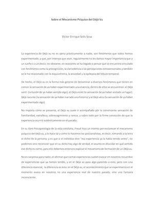 Sobre El Mecanismo Psíquico Del Déjà Vu