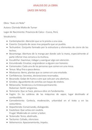 Analisis De La Obra Aves Sin Nido