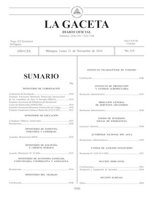 Gaceta No 219 Lunes 21 De Noviembre De 2016