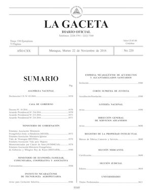 Gaceta No 220 Martes 22 De Noviembre De 2016