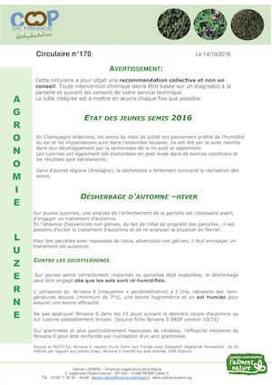 Coop de France - Circulaire 170 - Luzerne Desherbage Hiver