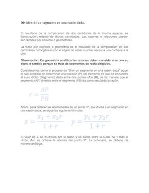 División De Un Segmento En Una Razón Dada