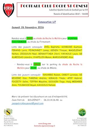 Convoc U7 26 Novembre
