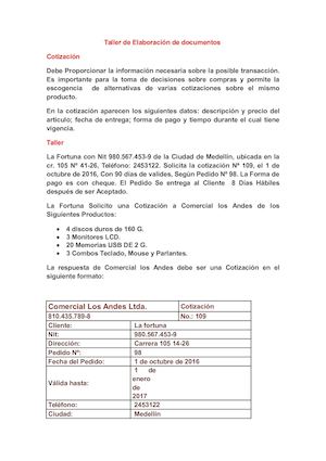 Taller De Elaboración De Documentos Contables (Cotizacion)