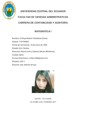 Matemática I (Cinthya Valladares Ca 1 1)