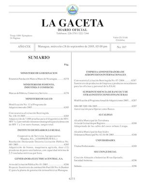 Gaceta No 187 Miercoles 28 De Septiembre 2005