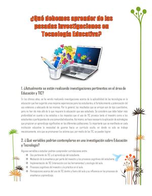¿Qué debemos aprender de las pasadas investigaciones en  Tecnología Educativa?