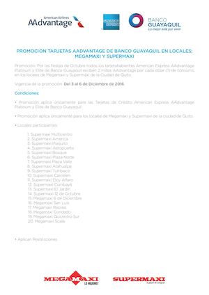 PROMOCION TARJETAS AADVANTAGE DE BANCO GUAYAQUIL EN LOCALES: MEGAMAXI Y SUPERMAXI