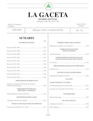 Gaceta # 110 Viernes 11 Junio De 2010