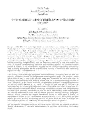 Call For Papers Journal Of Technology Transfer Stee