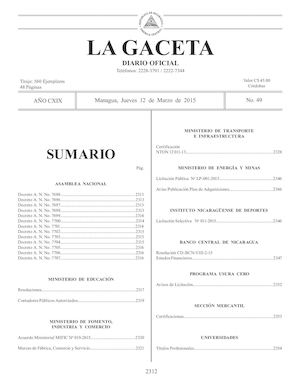 Gaceta No 49 Jueves 12 De Marzo 2015