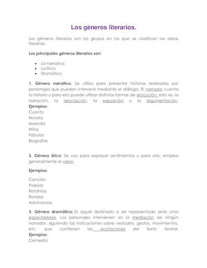 Los Géneros Literarios Concepto