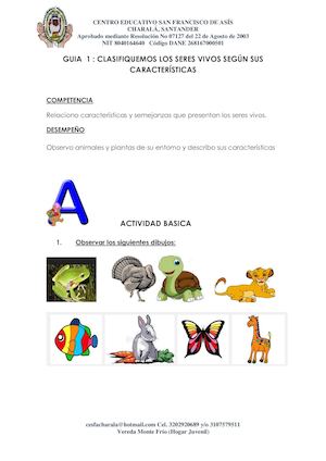Guia 1clasifiquemos Los Seres Vivos Según Sus Características