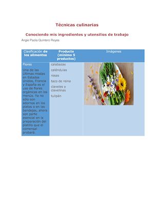 Técnicas Culinarias Conociendo Mis Ingredientes Y Utensilios De Trabajo Unidad 2