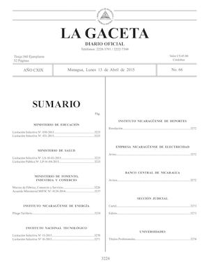 Gaceta No 66 Lunes 13 De Abril 2015