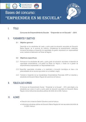 Bases Concurso De Emprendimiento Ugel Huánuco