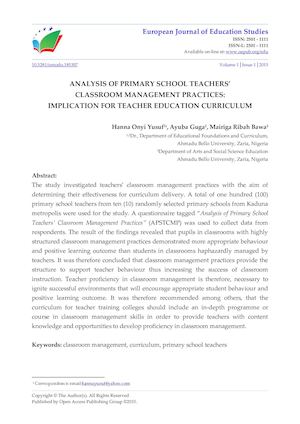 Calaméo - ANALYSIS OF PRIMARY SCHOOL TEACHERS’ CLASSROOM MANAGEMENT ...