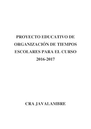Proyecto Organización De Tiempos Escolares Cra Javalambre