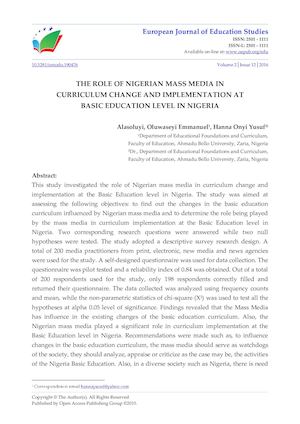 THE ROLE OF NIGERIAN MASS MEDIA IN  CURRICULUM CHANGE AND IMPLEMENTATION AT  BASIC EDUCATION LEVEL IN NIGERIA