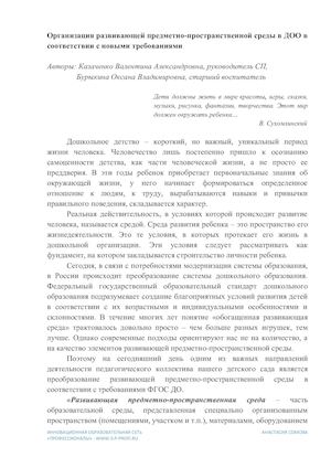 Организация развивающей предметно-пространственной среды в ДОО в соответствии с новыми требованиями