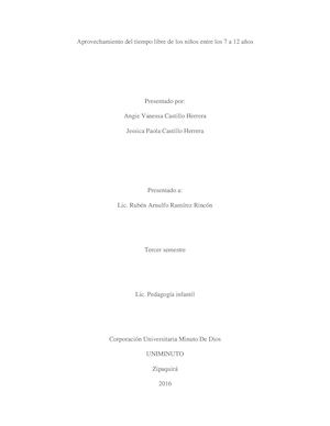 Aprovechamiento Del Tiempo Libre De Los Niños Entre Los 7 A 12 Años