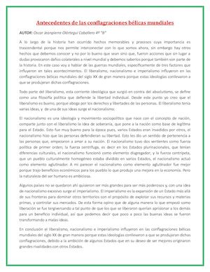 Artículo Antecedentes De Las Conflagraciones Bélicas Mundiales
