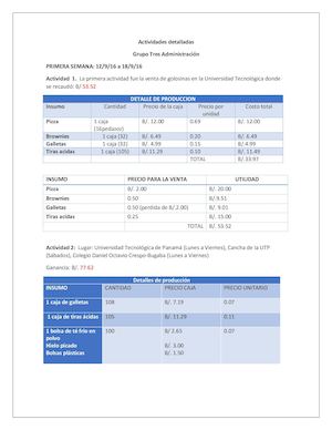 Actividades Detalladas Grupo Tres