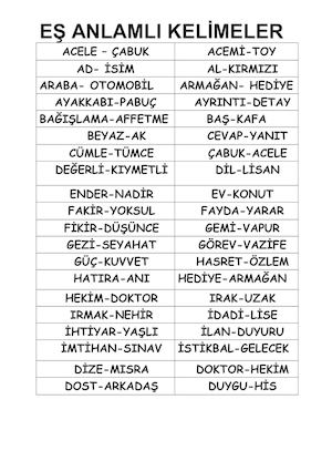 Eanlamlkelimeler