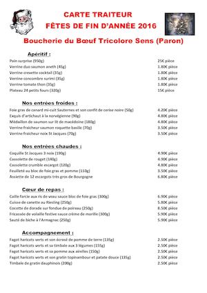Carte Traiteur Fin Année Sens 2016