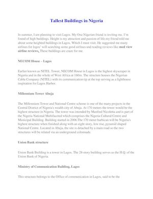 Tallest Buildings In Nigeria