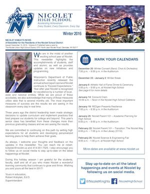 Nicolet High School District Winter Newsletter 2016