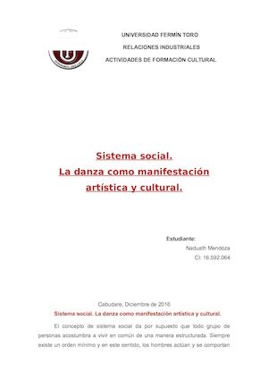 Sistema Social La Danza Como Manifestación Artística Y Cultural