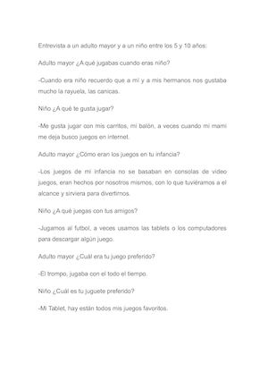 Entrevista A Un Adulto Mayor Y A Un Niño Entre Los 5 Y 10 Años