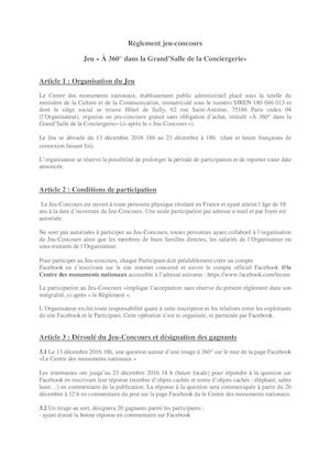 Règlement Jeu 360 à La Conciergerie