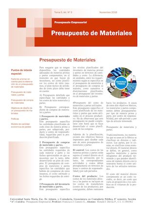 Presupuesto de Materiales, Autor: Davila Ronald