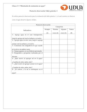 Pauta de observación Taller 1 Clase 2