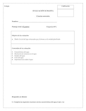Evaluación Sumativa 2° Básico Ciencias Naturales