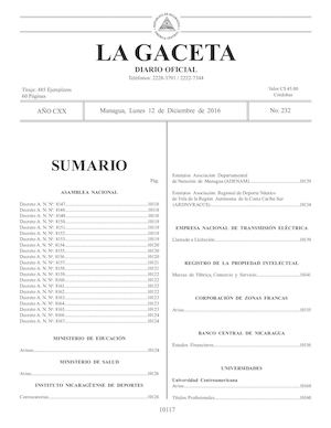 Gaceta No 232 Lunes 12 De Diciembre De 2016