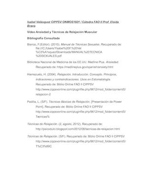 Video Ansiedad Y Técnicas De Relajacion Muscular Bibliografia Consultada Isabel Velasquez