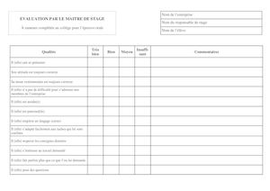 Evaluation Maitre De Stage