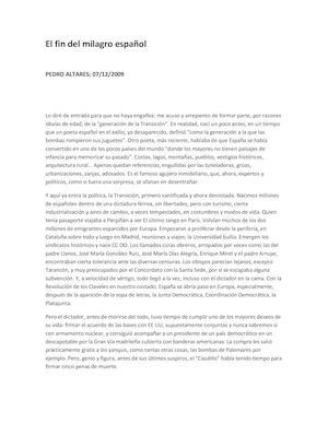 El fin del milagro español, por Pedro Altares